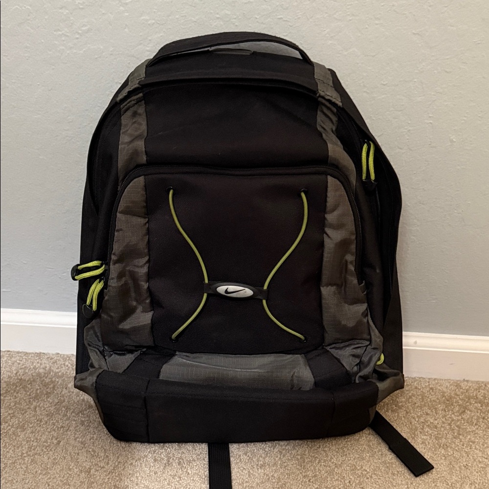 Nike Black and Gray Backpack with Green Accents